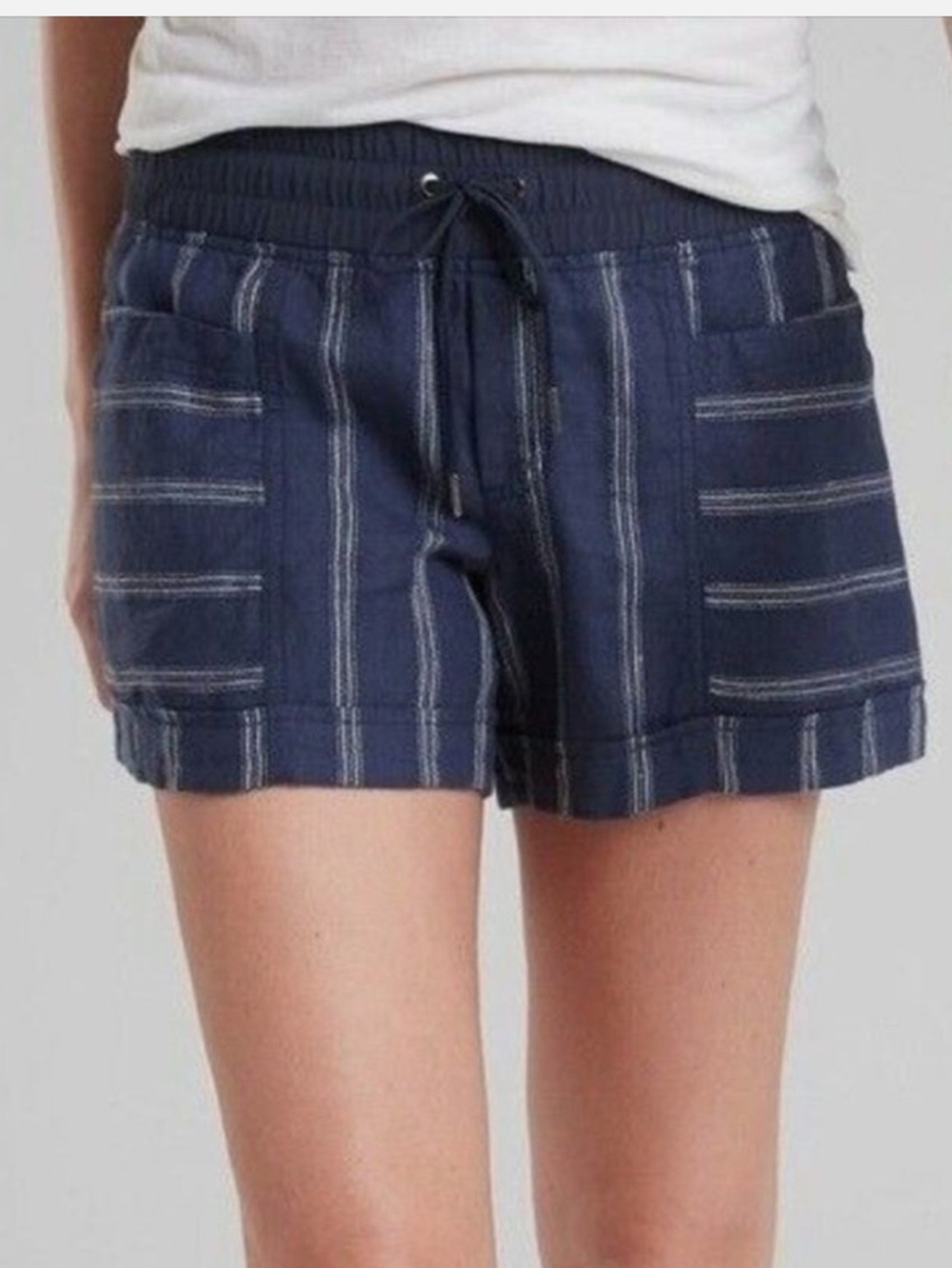 Athleta Linen  Navy Striped “Cabo Beach “Drawstring Women's Shorts